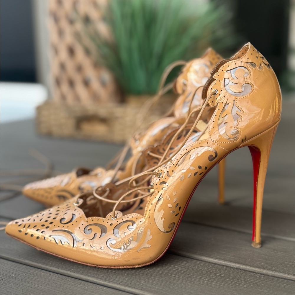 Christian Louboutin Impera Tan Laser-Cut Heels